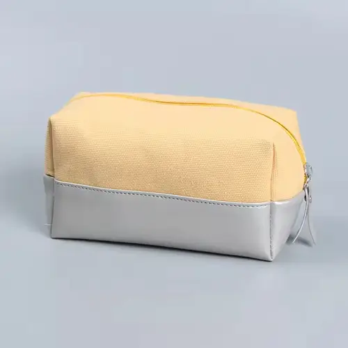 New Design Two-color Small Women Travel Canvas Makeup Bag Leather Dopp Bag